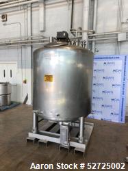 Used- Mueller Jacketed Mix Tank, Approximate 500 Gallon, Stainless Steel, Vertical. Dimple jacket rated 75 PSI at -20 to 350...