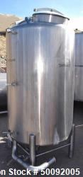 Used- Stainless Steel Tank, Approximate 400 Gallon, Vertical.