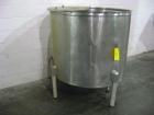 Used 300 Gallon stainless steel single wall open top tank. Has stainless steel hip sockets. Has center bottom outlet.