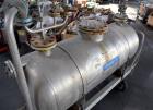 Used Mobile Tank, Approximate 630 Liter (166.48 Gallon), Stainless Steel, Horizontal. Approximate 27 diameter x 62 straight side, dished ends. Openings top (2) 4-1/4, 10, ends (2) 1-1/4, 2-3/4, 2-3/4...