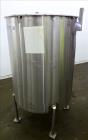 Used Tank, Approximately 250 Gallon, 316 Stainless Steel, Vertical. Flat top with a 1/3 hinged top cover, slight coned bottom. Provision for clamp on agitator (no agitator). Openings top (2) 1-1/2