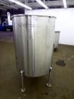 Used Tank, Approximately 250 Gallon, 316 Stainless Steel, Vertical. Flat top with a 1/3 hinged top cover, slight coned bottom. Provision for clamp on agitator (no agitator). Openings top (2) 1-1/2