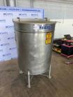 Used- Stainless Steel Tank, Approximate 100 Gallon, Stainless Steel, Vertical. Flat top, pitched bottom. Bottom outlet. Moun...