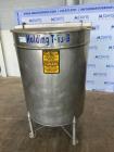 Used- Stainless Steel Tank, Approximate 100 Gallon, Stainless Steel, Vertical. Flat top, pitched bottom. Bottom outlet. Moun...