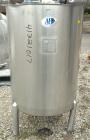 Used A&B Process Systems Tank, 50 Gallon, 304 Stainless Steel, Model RVT-50, Vertical. 22’’ diameter x 30’’ straight side. Flat open top, no cover, coned bottom. 1-1/2’’ tri-clamp center bottom outle...