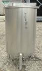 Used A&B Process Systems Tank, 50 Gallon, 304 Stainless Steel, Model RVT-50, Vertical. 22’’ diameter x 30’’ straight side. Flat open top, with cover, coned bottom. 1-1/2’’ tri-clamp center bottom out...