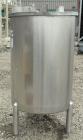 Used A&B Process Systems Tank, 50 Gallon, 304 Stainless Steel, Model RVT-50, Vertical. 22’’ diameter x 30’’ straight side. Flat open top, with cover, coned bottom. 1-1/2’’ tri-clamp center bottom out...