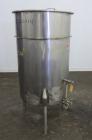 Used Chem-Tek Tank, 140 Gallon, 304 Stainless Steel, Vertical.  30” Diameter x 47-1/2” straight side.  Open top with a 1 piece cover, sloped bottom.  1-1/2” Off center bottom outlet.  Mounted on 3 st...