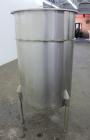 Used Chem-Tek Tank, 140 Gallon, 304 Stainless Steel, Vertical.  30” Diameter x 47-1/2” straight side.  Open top with a 1 piece cover, sloped bottom.  1-1/2” Off center bottom outlet.  Mounted on 3 st...
