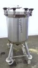 Used Feldmeier Pressure Tank, 40 Gallon, 316L Stainless Steel, Vertical. Approximately 22” diameter x 25” straight side, slight dished clamp-on top, dished bottom.  Internal rated 30/full vacuum at -...
