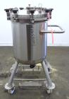 Used Feldmeier Pressure Tank, 40 Gallon, 316L Stainless Steel, Vertical. Approximately 22” diameter x 25” straight side, slight dished clamp-on top, dished bottom.  Internal rated 30/full vacuum at -...