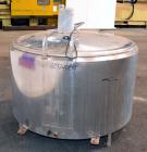 Used Groen Farm Milk Tank, 275 Gallon, Model RW3-275, 304 Stainless Steel, Vertical. Approximate 53’’ diameter x 29’’ straight side. Open top with a full 1 piece hinged cover, sloped bottom. Approxim...