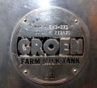 Used Groen Farm Milk Tank, 275 Gallon, Model RW3-275, 304 Stainless Steel, Vertical. Approximate 53’’ diameter x 29’’ straight side. Open top with a full 1 piece hinged cover, sloped bottom. Approxim...