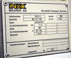 Used Inox-Maurer AG Pressure Tank, 900 Liter (238 Gallon), 316L Stainless Steel, Vertical. Approximate 39” diameter x 34” straight side, dished top and bottom. Internal rated -1/2 bar (-14.50/29 psi)...