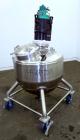 Used Lee Industries Tank,  50 Gallon, Model 50A, 316 Stainless Steel, Vertical. Approximate 30” diameter x 27” deep. Dished top, hemispherical bottom. Off center Lightning Vektor air operated agitato...