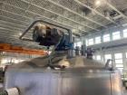 Used Mueller Jacketed Mix Tank, Approximate 500 Gallon, Stainless Steel, Vertical. Dimple jacket rated 75 PSI at -20 to 350 degrees F. Top mounted agitator with dual 3-blade props. Sidewall baffles. ...