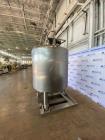 Used Mueller Jacketed Mix Tank, Approximate 500 Gallon, Stainless Steel, Vertical. Dimple jacket rated 75 PSI at -20 to 350 degrees F. Top mounted agitator with dual 3-blade props. Sidewall baffles. ...