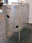 Used Dual Holding Tank, Approximately 200 Total Gallon, 304 Stainless Steel, Vertical. Consisting of (2) 30’’ diameter x 24’’ deep tanks, sloped bottoms. (1) 11’’ deep oval top common section with (2...