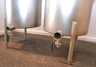Used Dual Holding Tank, Approximately 200 Total Gallon, 304 Stainless Steel, Vertical. Consisting of (2) 30’’ diameter x 24’’ deep tanks, sloped bottoms. (1) 11’’ deep oval top common section with (2...