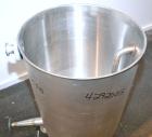 Used Tank, 65 Gallon, 304 Stainless Steel, Vertical. 24-1/2’’ Diameter x 33’’ straight side. Flat open top with a 1 piece cover, sloped bottom. Openings side 1-1/2’’, 1-1/2’’ tri-clamp, 2’’ tri-clamp...