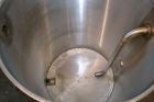 Used Tank, 65 Gallon, 304 Stainless Steel, Vertical. 24-1/2’’ Diameter x 33’’ straight side. Flat open top with a 1 piece cover, sloped bottom. Openings side 1-1/2’’, 1-1/2’’ tri-clamp, 2’’ tri-clamp...