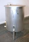 Used Tank, 110 Gallon, 304 Stainless Steel, Vertical. 30 Diameter x 36 straight side. Flat open top with a 1 piece cover, sloped bottom. Openings side 2 tri-clamp, 3 tri-clamp, 6 tri-clamp, 2 tri-cla...