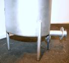 Used Tank, 110 Gallon, 304 Stainless Steel, Vertical. 30 Diameter x 36 straight side. Flat open top with a 1 piece cover, sloped bottom. Openings side 2 tri-clamp, 3 tri-clamp, 4 tri-clamp, 4 side bo...