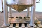 Used Sanitary Stainless Welding Tank, 325 Gallon, 304 Stainless Steel, Vertical. Approximate 44’’ diameter x 48’’ straight side. Flat top, coned bottom. Openings top (2) 1-1/2’’ tri-clamp, 15’’ man w...