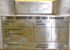 Used Inox-Maurer AG Tank, 760 Liter (200 Gallon), 316L Stainless Steel, Horizontal. Approximate 31” diameter x 51” straight side, dished ends. Internal rated -1/2 bar (-14.50/29 psi) at 120 degrees C...