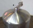 Used Tank, 450 Gallon, 304 Stainless Steel, Vertical. Approximate 60” diameter x 36” straight side, dished top and bottom. Top tangential inlet, top entering spray ball. Side 19” dameter man way with...