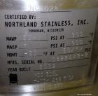 Unused- Northland Stainless Pressure Tank, 200 Liter (52.8 Gallon), 316 L Stainless Steel, Vertical.  24” Diameter x 30-1/2” straight side, dished top and bottom.  Internal rated  50 psi/full vacuum ...