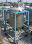 Used Norwalk Pressure Tank, 50 Gallon, Stainless Steel, Vertical. Approximately 24'' diameter x 24'' straight side, dished top and bottom. Internal rated 50 psi at 300 deg F. Top manway, center botto...