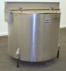 Used Perma-San Tank, 200 Gallon, Model KTL, 304 Stainless Steel, Vertical. 44’’ Diameter x 29’’ straight side. Open top with (2) 1/3 covers, coned bottom. Bolt on agitator bridge. 2’’ Tri-clamp cente...