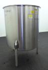 Used Perma-San Tank, 310 Gallons, Model OVS, 316 Stainless Steel, Vertical. Approximately 44” diameter x 46” straight side, open top with 1/2 covers, sloped bottom.  Provision for a clamp-on agitator...