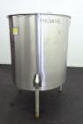 Used Perma-San Tank, 310 Gallons, Model OVS, 316 Stainless Steel, Vertical. Approximately 44” diameter x 46” straight side, open top with 1/2 hinged covers, sloped bottom.  Provision for a clamp-on a...