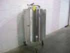 Used- Perma-San Tank, 150 Gallon, Stainless Steel, Vertical. Dished top, sloped bottom. Top manway. Mounted on 3 legs with c...