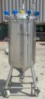 Used Precision Stainless Pressure Tank, 79 gallon (300 liter), 316L stainless steel, vertical. 24’’ Diameter x 36’’ straight side, dished clamp on top, coned bottom. Internal rated 30 psi at –20 to 3...