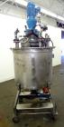 Used Val-Fab Tank, 150 Gallon, 316L Stainless Steel, Vertical. 36” Diameter x 31” straight side, flat bolt on top, dished bottom. Top entering Cheminner agitator with mechanical seal. Approximate 1” ...