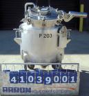 Used Walker Stainless Pressure Tank, 52.8 gallon (200 liter), 316L stainless steel, vertical. 30'' diameter x 18'' straight side, dished top and bottom. Polished Internal rated full vacuum and 35 psi...