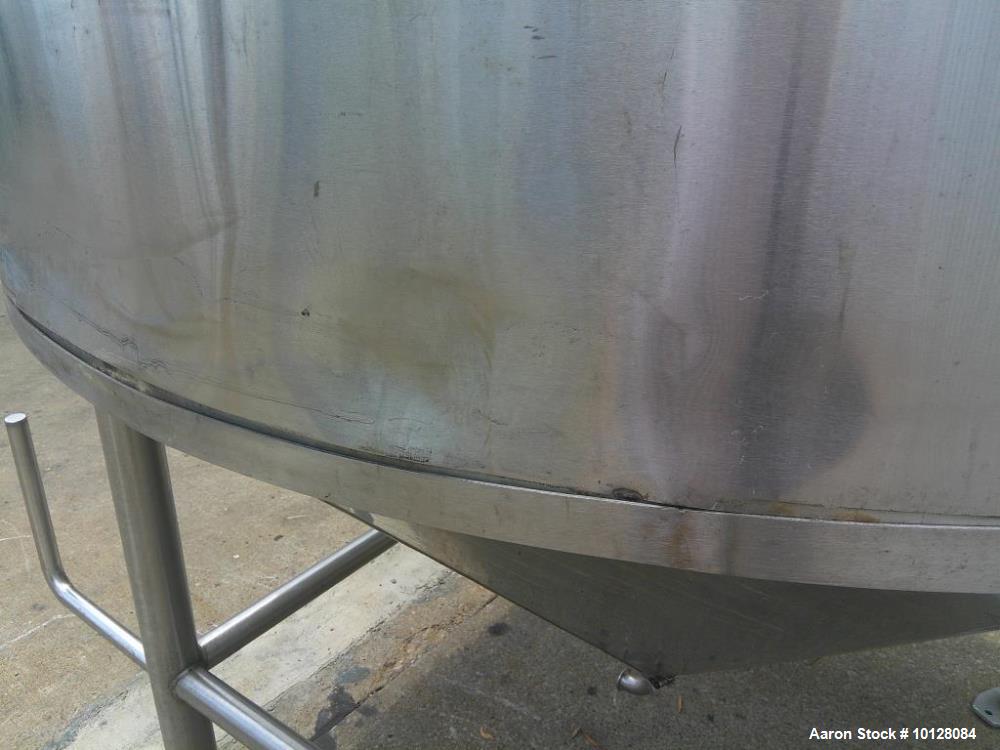 Used 2,000 Gallon SS Vertical Jacketed Tank – Cone Bottom, Dished Top, Manway, Modern Brewing