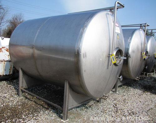 Used-Tank, 1800 Gallons, Stainless Steel, Horizontal.  Sanitary fittings, internal CIP spray ball.  Side manway with cover. ...