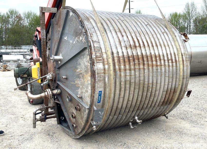 Used- 3000 Gallon Jacketed Stainless Steel Dish Bottom Mix Tank. 8' Dia. X 7' T/T. Half Pipe Stainless Steel Jacket. 2 HP, 2...