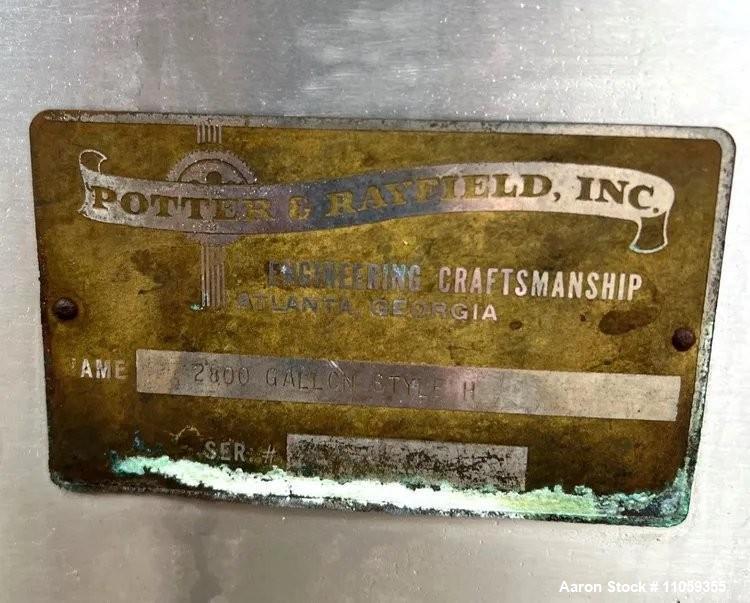 Used Potter & Rayfield 2800-Gallon Stainless Steel Storage Tank | Sanitary | CIP