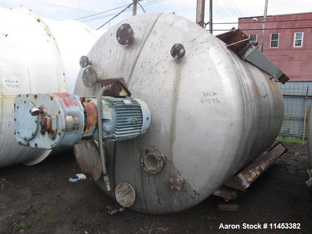 Used- 4500 Gallon Agitated Tank. 316 stainless steel construction. Approximately 8' diameter x 11' straight side, dish top a...