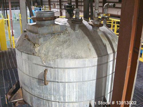 Unused-Used: 2500 gallon stainless steel mixing tank. Dish 144" side wall x 72" diameter, 19' overall height. 3 hp motor @ 100 rpm, 3" mix shaft dual blade turbine agittor. Inlets 2", 4", 8" and 10"....