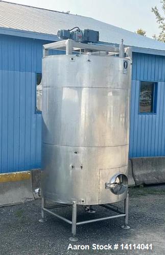 Used 2,500 Gallon Stainless Steel Jacketed Tank, Insulated with Agitator. Interior Dimensions: 75" diameter x 120" straight side, plus cone bottom. Center discharge: 3" reduced to 2.5" tri-clamp with...