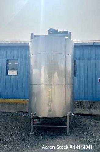 Used 2,500 Gallon Stainless Steel Jacketed Tank, Insulated with Agitator. Interior Dimensions: 75" diameter x 120" straight side, plus cone bottom. Center discharge: 3" reduced to 2.5" tri-clamp with...