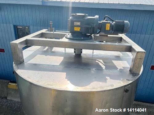 Used 2,500 Gallon Stainless Steel Jacketed Tank, Insulated with Agitator. Interior Dimensions: 75" diameter x 120" straight side, plus cone bottom. Center discharge: 3" reduced to 2.5" tri-clamp with...