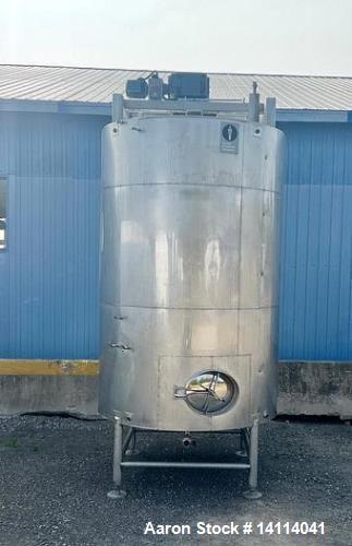 Used 2,500 Gallon Stainless Steel Jacketed Tank, Insulated with Agitator. Interior Dimensions: 75" diameter x 120" straight side, plus cone bottom. Center discharge: 3" reduced to 2.5" tri-clamp with...