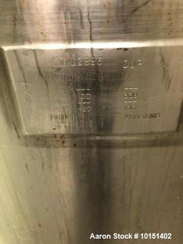 Used- Lee Industries Approximately 1,500 Gallon 304 Stainless Steel Jacketed Dou